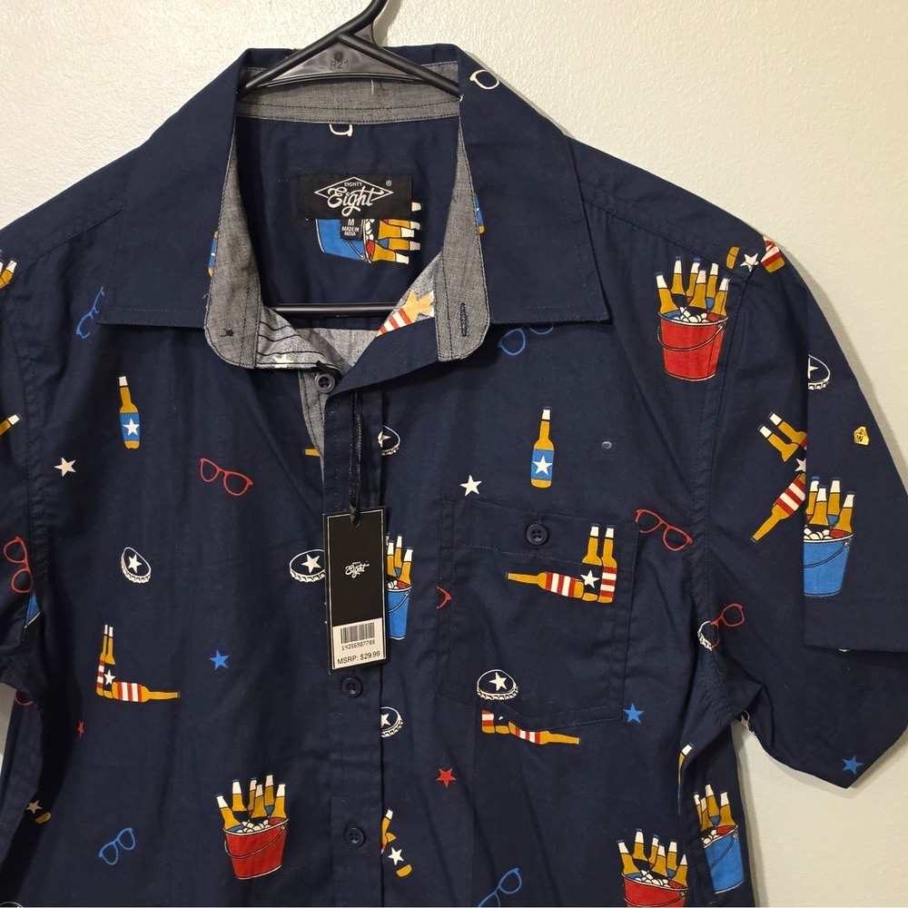 Eighty Eight Men's Woven Cotton SS Button-Up Graphic Print Spread Collar M #261